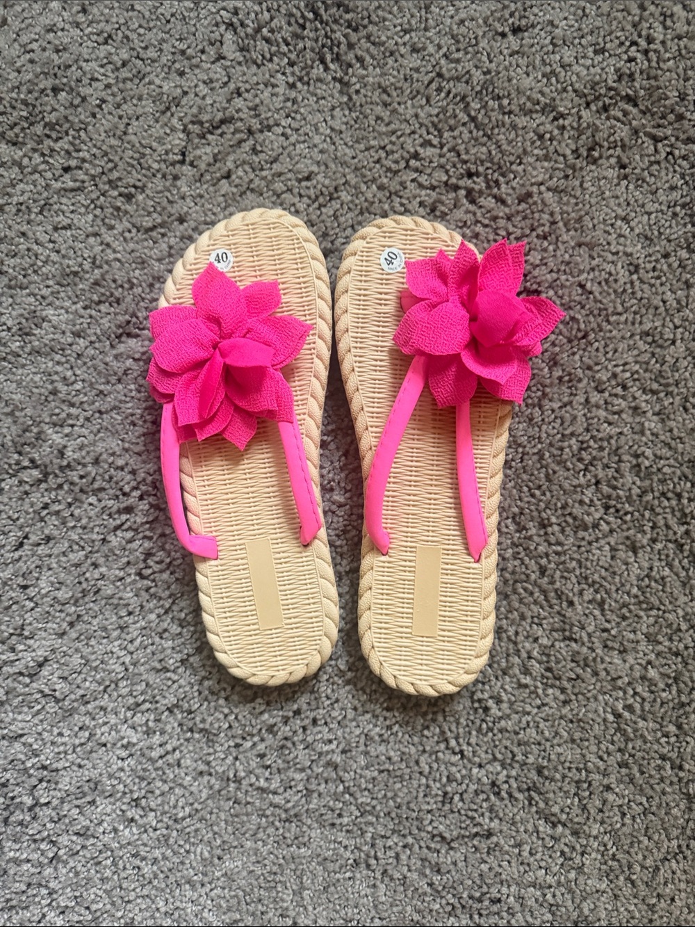 Pink Floral Rope-Trim Flip Flop Sandals - Women